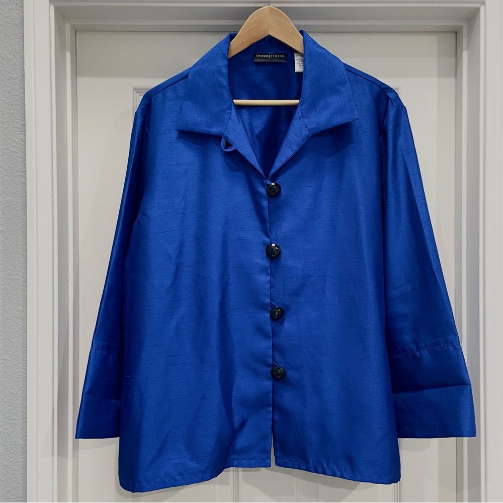 Draper’s Studio Dressy Blue Button Up Blouse Top